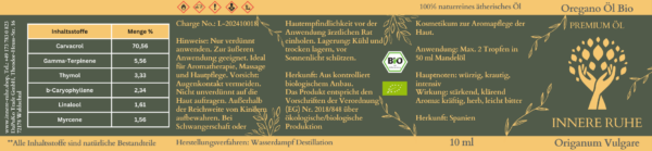 Oreganoöl Bio Innere Ruhe Label