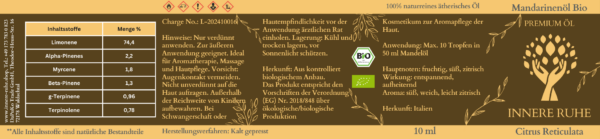 Mandarinenöl BIO Innere Ruhe Label