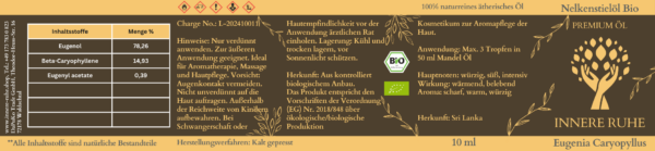 Nelkenstielöl Bio Innere Ruhe Label