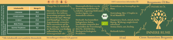 Bergamotteöl Bio Innere Ruhe Label