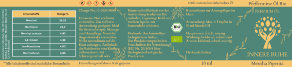 Pfefferminzöl Bio Innere Ruhe Label