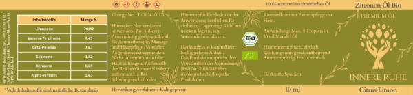 Zitronenöl Bio Innere Ruhe Label