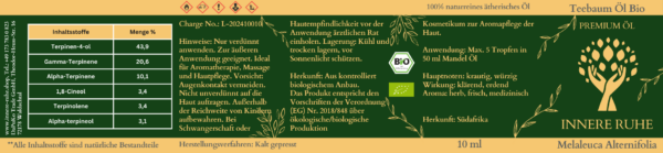 Teebaumöl Bio Innere Ruhe Label