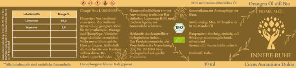 Orangenöl Süß Bio Innere Ruhe Label