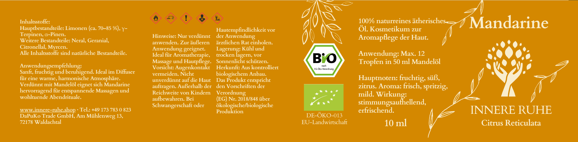 Mandarineöl Bio Etikett