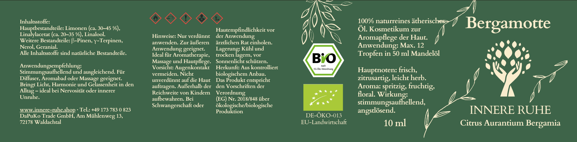 Bergamotteöl Bio Etikett