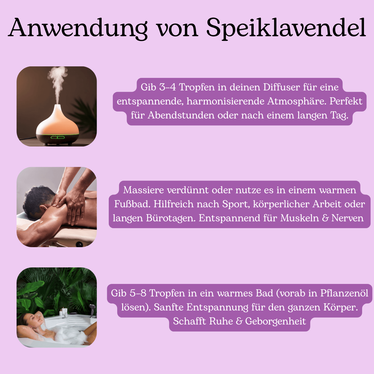 Anwendung von Speiklavendelöl