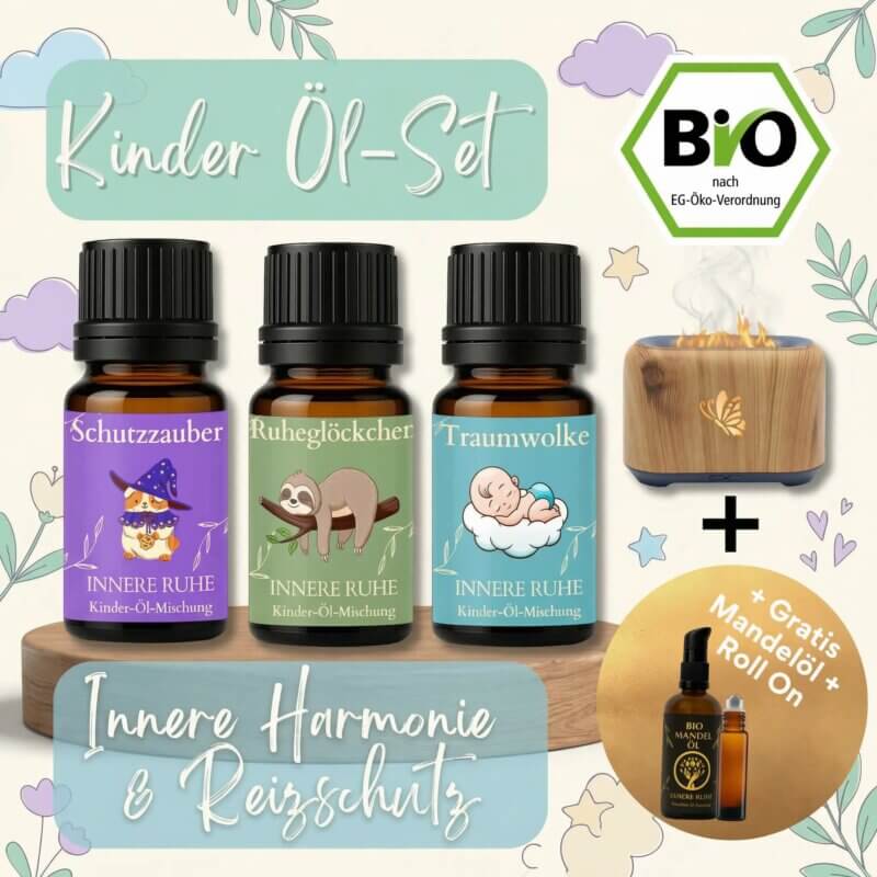 Kinder Öl-Set Innere Harmonie – Ätherisches Öl-Set inkl. Diffuser & Bio-Mandelöl | 100 % naturrein | Innere Ruhe