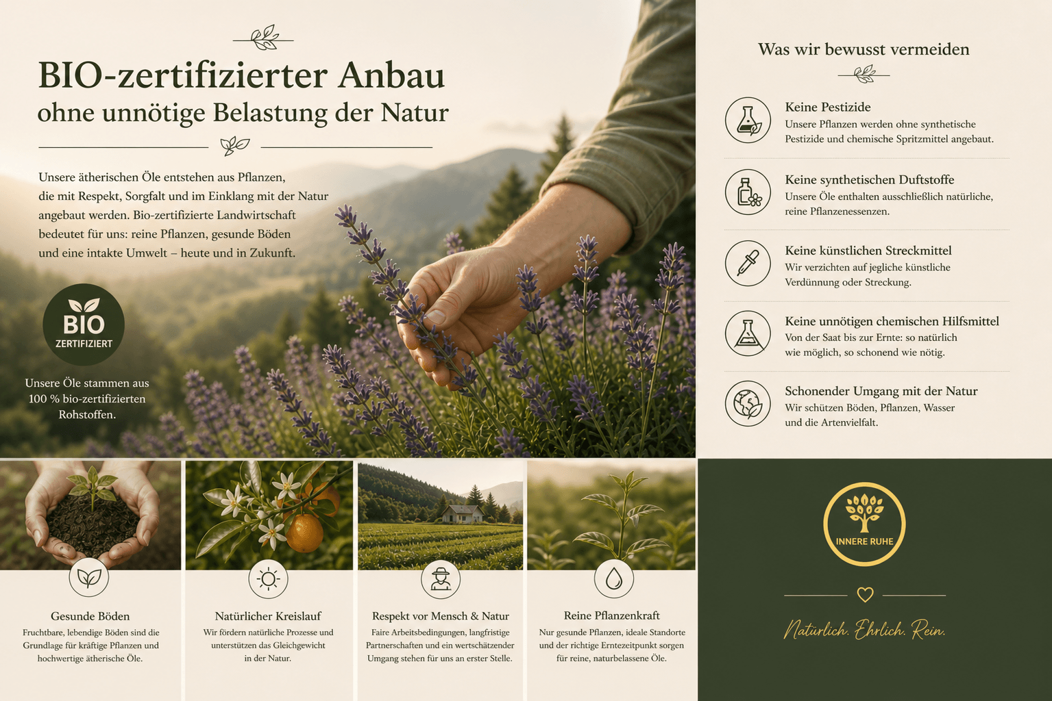 Bio-zertifizierter Anbau Pflanzen ätherische Öle